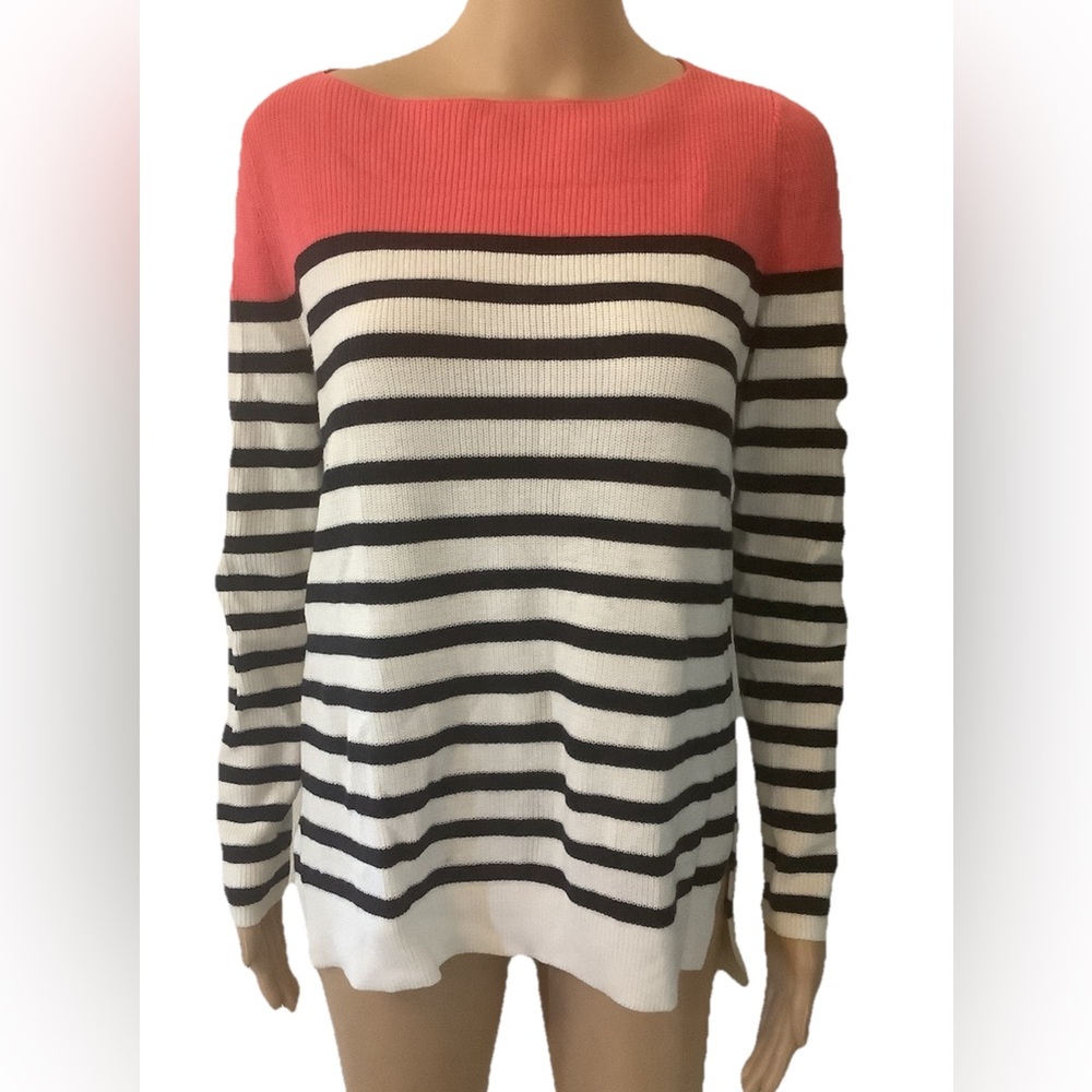 Loft Sweater Striped Boat Neck Long  Sleeve, knitted, size Medium